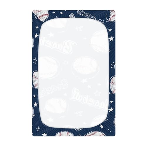 Image of Baby Crib Sheet Star Baseball Sport Crib Mattress for Boys and Girls Playard Sheet Soft Breathable Fitted Baby Mattress Cover 52x28in