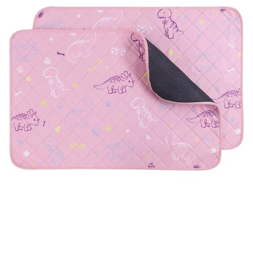 Image of IEUUMLER Washable Pee Pads for Dogs, 2 Pack Non-Slip & Waterproof Whelping Pad, Reusable Puppy Potty Training With Fast Absorbent for Playpen EU007 (Pink Dinosaur, 34 inchX36 inch-2pcs)