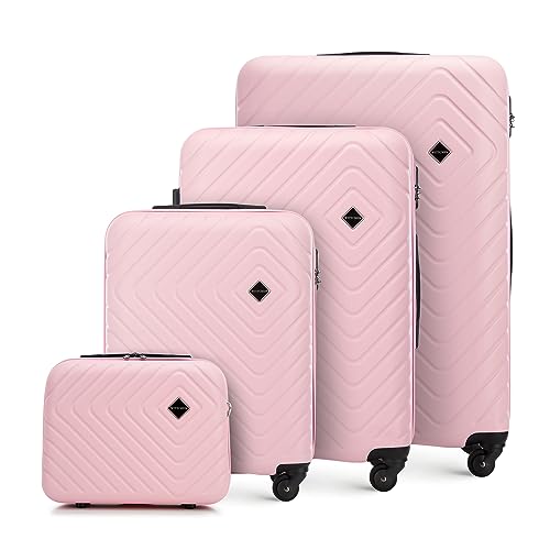 WITTCHEN Cube Line Set med 4 resväskor Bagage set ABS Teleskophandtag Kombinationslås 4 hjul Storlek (S+M+L+Necessär) Ljusrosa