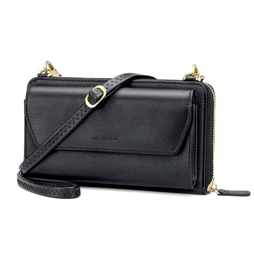 Image of nuoku Womens RFID Wallet Purse Wristlet Crossbody Clutch with Zip Around 2 Strap | RFID
