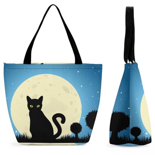 Sac de shopping voyage chat noir de la lune grand sac bandoulière
