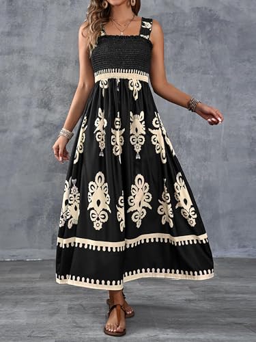 Womens Square Neck Boho Maxi Dress Casual Long Spring Summer Dresses Sundresses for Women Beach Vacation 20254