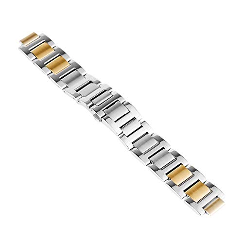 Sangle de montre en acier inoxydable bicolore silver gold avec boucle deployante cachee - 4