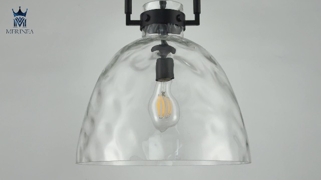Image of 13.8 inch Black Glass Pendant Light, Hammered Clear Glass, E26 Hanging Light