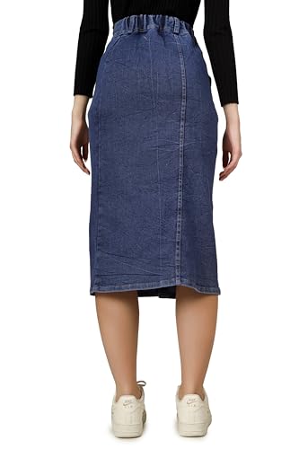 Image of Western Straight Stylish Comfortable Long Two Button Up Slit Dobby Denim Skirt for Women & Girls