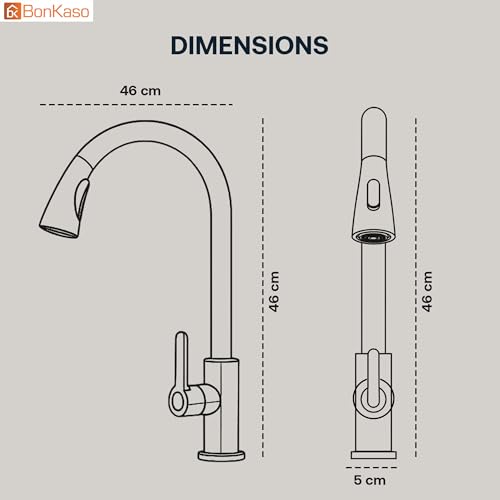 Image of BonKaso Stainless Steel Kitchen Sink Mixer Tap with Pull Down Sprayer, 360 Degree Swivel Kitchen Faucet with Dual Spray and Stream Modes, Rust Proof Deck Mount Pull Down Tap for Kitchen Sink, Silver
