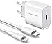 Cargador USB C Amoner 20w y Cable de Carga para Phone Cargador rápido para Phone 12/12mini/12 Pro/ 12 Pro MAX/ 11/11 Pro/ 11 Pro MAX/Nuevo SE/XR (Un Cargador u Un Cable 1M)