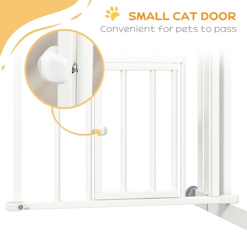 PawHut Dog Stair Gate Pet Barrier with Small Cat Door, Pressure Fit Safety Gate with Auto Closing System, Double Locking, for Hallways, 74-100 cm Openings - White - Image 7