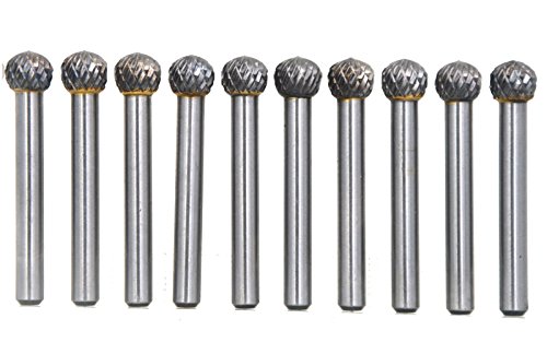 WKSTOOL 10Pcs/set 1/4 Dia. Ball Solid Carbide Burrs Heavy Duty Grinding Cutting Heads Chamfering Abrasion Industrial Deburring Rotary Tools for Curved Surfaces Round Slots Round-Bottom Holes.