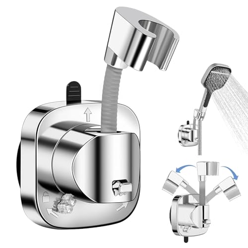 Duschkopfhalterung Ohne Bohren, 360° Drehbar Duschkopfhalterung, mit Saugnapf, Praktisch Duschkopfhalterung | 20 Kg TragfäHigkeit, Duschhalterung Ohne Bohren für Badezimmer Hotel Glasfliesen