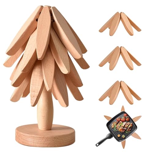 Cinlitek Premium Wooden Trivets Set of 4，Natural Wood Heat Resistant Coasters for Hot Pots, Pans, and Dishes - Eco-Friendly Kitchen Accessories for Dining Table, Countertop, and Stovetop Protection