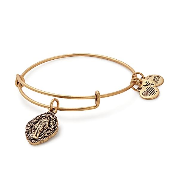 Alex and Ani Divine Guides Expandable Bangle Bracelet for Women, Mother Mary Engraved Charm, Rafaelian Gold Finish, 2 to 3.5 in