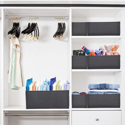 Image of House of Quirk Non-Woven Foldable Cloth Storage Box Closet Dresser Drawer Clothing Organizer Containers Divider With Drawers For Underwear, Bras, Socks, Ties, Scarves, Set Of 8 (Grey Mystery)