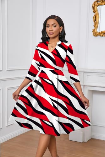 Image of Max2co Midi Dresses for Women Semi Formal Fit and Flare A-Line Swing Dress 3 /4 Sleeve Church Cocktail Dress with Pockets