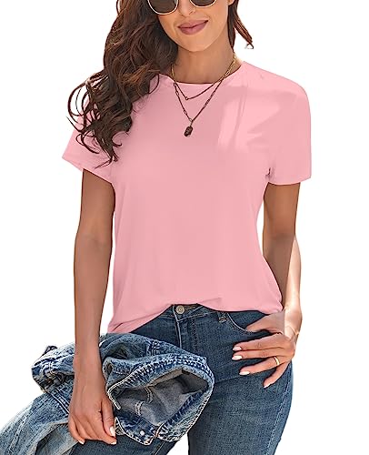 Image of KevaMolly Basic T Shirts for Women UPF 50+ Short Sleeve Casual Summer Tops Trendy Solid Loose Fit Crew Neck Tees Tshirt