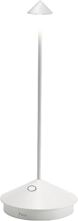 Zafferano Pina Pro LED Table Lamp Color White in Aluminum, Indoor/Outdoor use, Contact Charging Base, H29cm, USA Plug