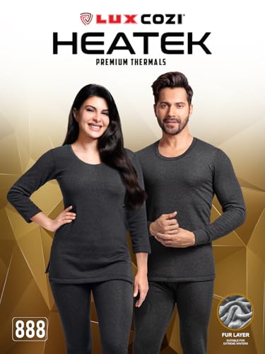 Image of Lux Cozi HEATEK Men's Round Neck Full Sleeve Skin Friendly Winter Wear Thermal Top and Bottom Set | Fleece Winter Body Warmer Thermal Set | Style 888