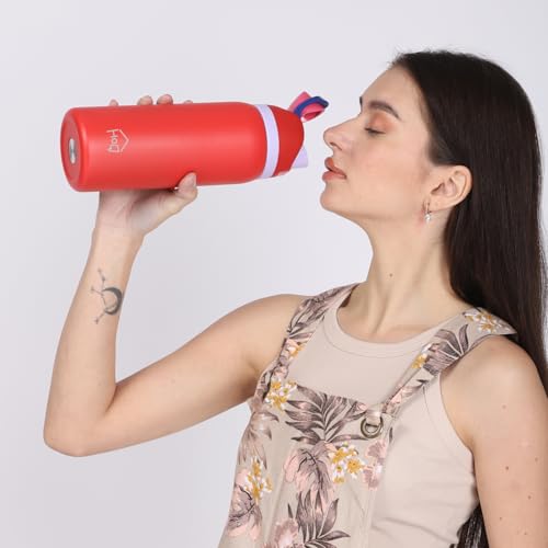 Image of House of Quirk Sippease Stainless Steel Water Bottle with Straw for Sports and Travel BPA-Free 950ML (Red)