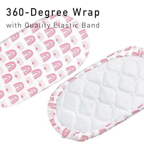 Image of Gllquen Baby Bassinet Sheets 4 Pack, Breathable Cozy Fitted Mattress Sheet | 32 inchx16 inch Soft Baby Sheets for Boys Girls, Compatible with Halo, Snoo, Uppababy, Universal fitted,Baby Gift, Pink Love