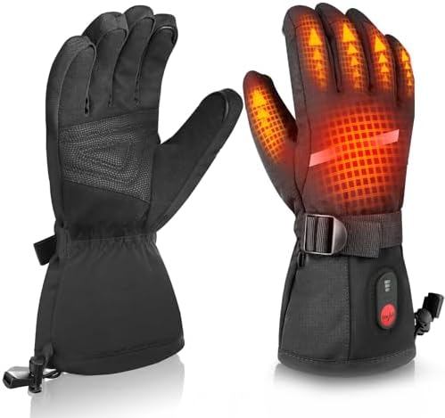 Heated Ski Gloves, Unisex Winter Skiing Gloves, 7.4V Battery Power Rechargeable Heating Glove for Women & Men Skiing, Snowboarding, Snowmobile, Outdoor Sports