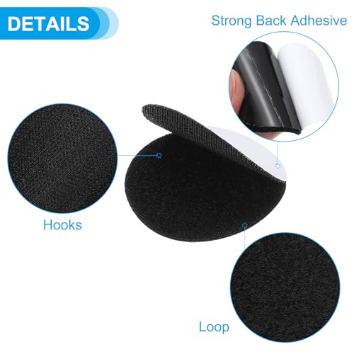 Image of PATIKIL 2 inch Hook and Loop Strips, 24 Pcs Round Strong Tape Double Sided Adhesive Sticky Fastener Back Mounting Tape for Home or Office Use, Indoor & Outdoor Use, Black