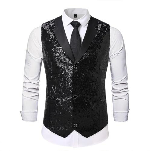 Men’S England Style Suit Collar Vest With Sequin Decoration Single Breasted Slim Fit Sleeveless For Wedding Stage3