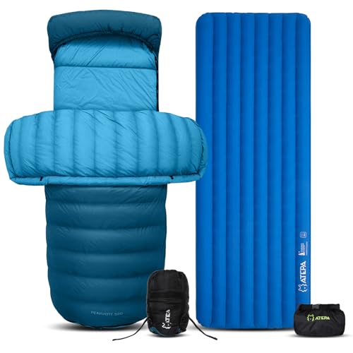 Image of ATEPA Down Sleeping Bag for Adults, Recycled Ultralight 35F 40F 45F 50F 650FP / 700FP 3 Season Compact Sleeping Bags with Compression Sack for Backpacking Camping Hiking, Can Be Attached to Pad