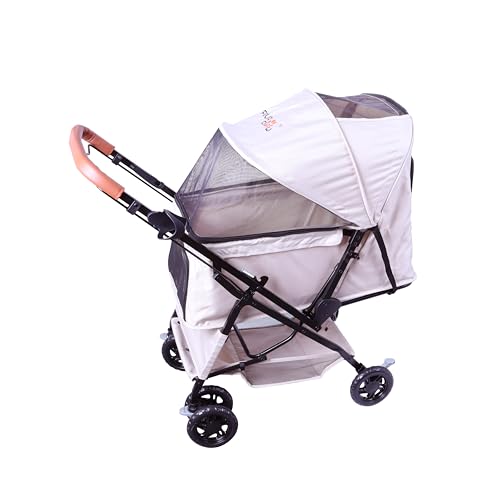 Image of Reversible Pet Stroller (4 Wheels for Cats and Dogs) for Small and Medium Pets up to 33 lbs.Khaki