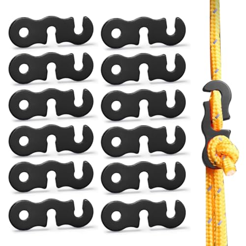 KEQAR 12 Pcs Tenditori in Alluminio Regolatori di Corda per Tenda Accessori da Campeggio (Nero)