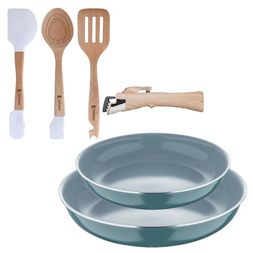 Bergner Click&Cook Juego de 2 Sartenes Ø24Ø28cm Aluminio prensado Verde con Mango...