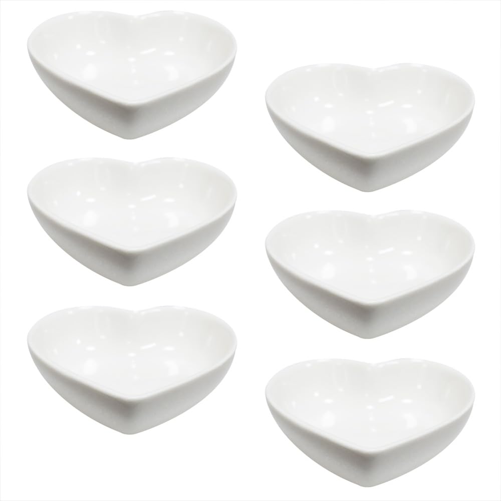 Albedel White 6 pcs Heart Shaped Porcelain Soy Sauce Dish Snack Bowl Ceramic Dip Dipping Bowls 1.65 oz for Dinner Baking BBQ and Cooking