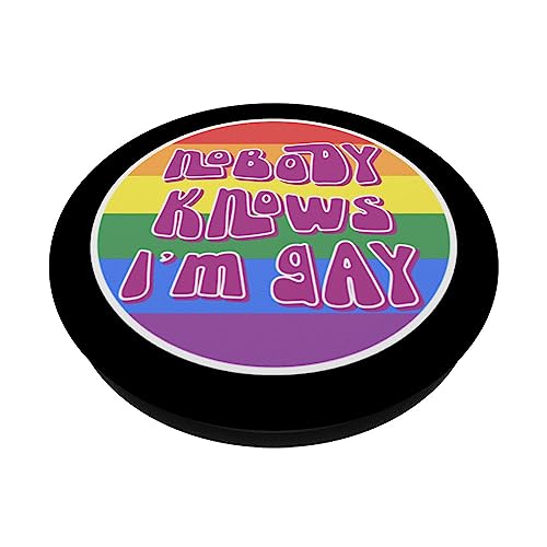 Nobody Knows I'm Gay Rainbow Pride Month Retro Vintage PopSockets Swappable PopGrip, Black - Image 2