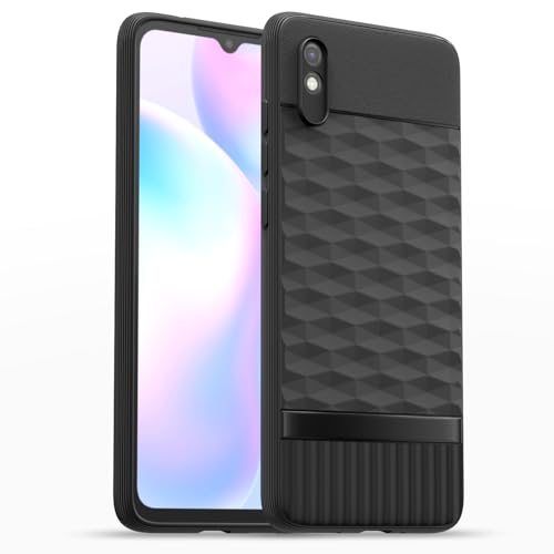 Image of Pikkme Back Cover for Redmi 9A / 9i / 9A Sport Camera Protection 3D Hexa Cube Design Silicone Protective Bumper Case (Black)