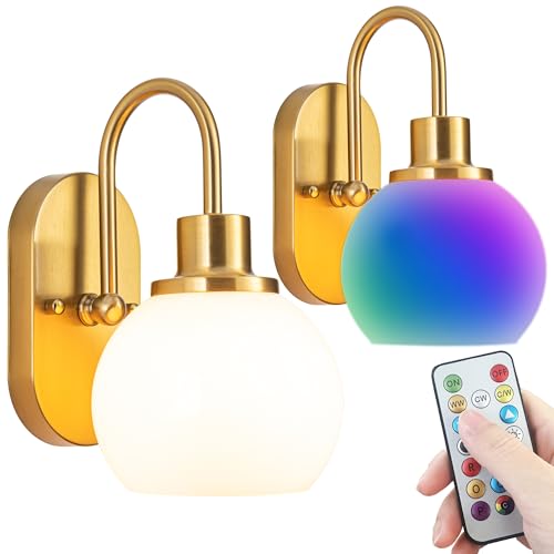 Battery Operated Wall Sconce Set Of Two, RGB Color Changing Dimmable Sconces With Remote For Bedroom Living Room, Easy To Install