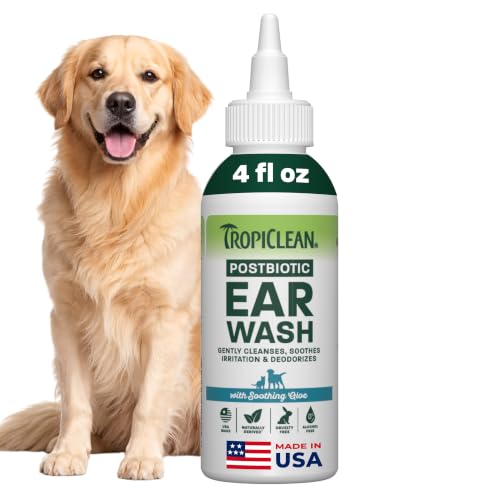 TropiClean Dog Ear Wash, Alcohol Free Ear Cleaning Solution, 4oz
