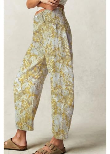 CHARTOU Womens Wide Leg Cropped Jeans Pants Baggy High Rise Denim Pants Y2k Floral Barrel Jeans3