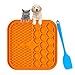 Tapis de Léchage 15x15cm sans BPA Tapis de Lèche Chien avec 1 Spatule en Silicone Lent Distributeur Chien de Bain pour Animaux Toilettage L'entraînement Orange