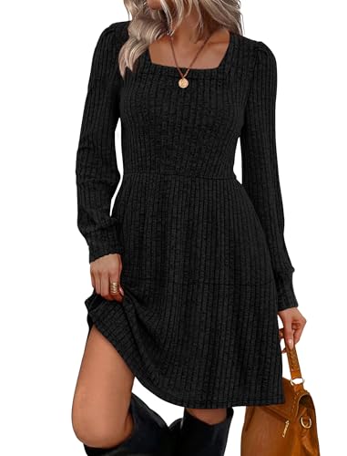 Image of Sampeel Womens Square Neck Long Sleeve Fall Dresses Casual Babydoll Sweater Dress