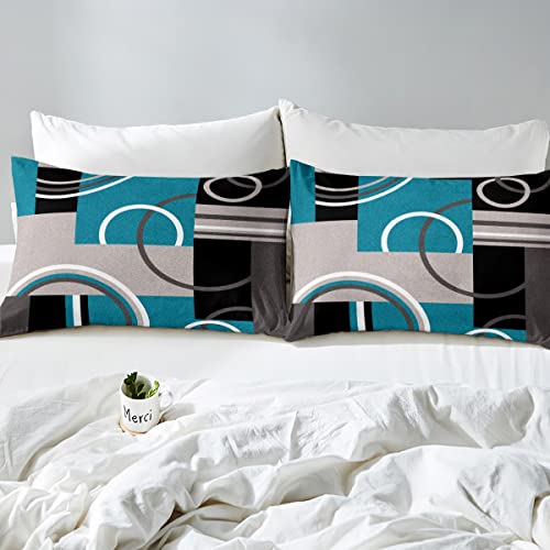 Erosebridal OYLS02208HJFQUEEN Modern Turquoise Decor Duvet Cover Gray Black Blue Stripe Geometric Bedding Set Queen Size Retro Circle Swirls Comforter Cover Modern Abstract Texture Color Art Quilt Cover thumb #4