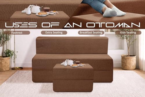 Image of Rosebell Foldable Sofa-Cum-Bed with Ottoman | 3-in-One Foldable Sofa, Lounger & Bed-4x6 Feet Two Seater- Perfect for Home & Office -Brown-Color