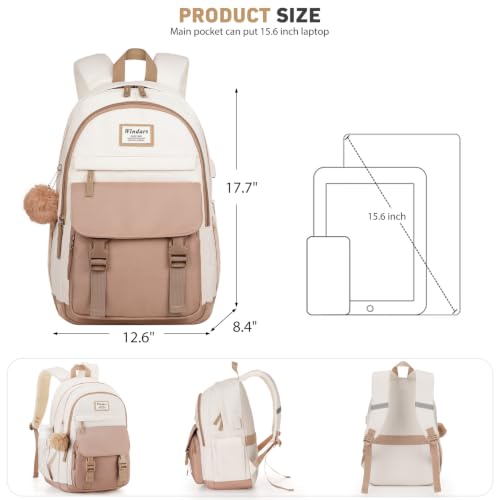Image of WINDARS School Backpack for Teen Girls, Cute College Backpacks for Women Students Aesthetic Bookbag Large 15.6 Inch Laptop Bag Middle School Travel Back Pack (Khaki Beige)