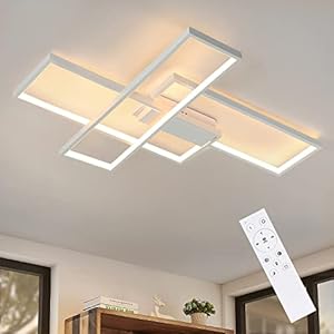 Mursche LED Ceiling Light Dimmable Modern Ceiling Light – White Living Room Lamp with Remote Control 65 W Geometric Design Metal Ceiling Lighting for Living Room Bedroom Hallway and Office