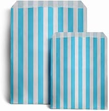 ezkart | 5"x7" | Pack of 100 Assorted coloured striped paper bags Ideal for multiple occasions. Quality paper sweet bags (Light Blue, 5x7-100 Bags)