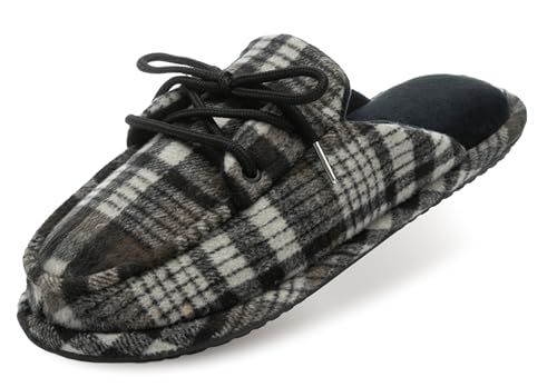 GOEWY Men's Loafers Slippers Memory Foam Warm Slip On Non-Slip Indoor Outdoor Fuzzy House Shoes with Tie Gifts for Men Him Dad