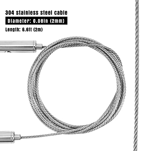 Image of 4 Pack Adjustable Picture Hanging Wire Kit 66lb, Heavy Mirror Hanging Wire Kit with Hooks, 7 ft 2 mm (0.08 in) Diameter, 304 Stainless Steel for Securing Sunshade, Plexiglass Sneeze Guard, Bird Feeder