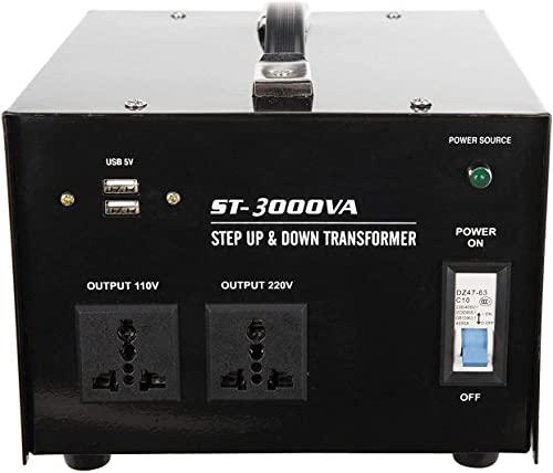 3000 Watt Voltage Converter Transformer Heavy Duty Step Up Down Transformer 110V to 220V/220V to 110V Voltage Converter with US Standard, Universal AC Outlets DC 5V USB Port