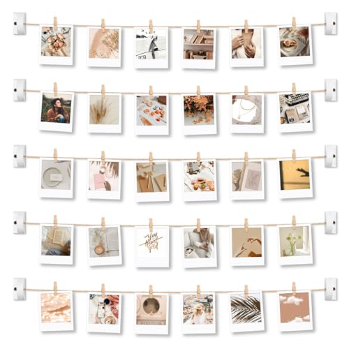 Emfogo Hanging photo display Room picture Wall Decor,4x6 Photo Collage Picture frames for Wall Hanging with 30 Clips Multi Photo wall for Dorm Room Decor