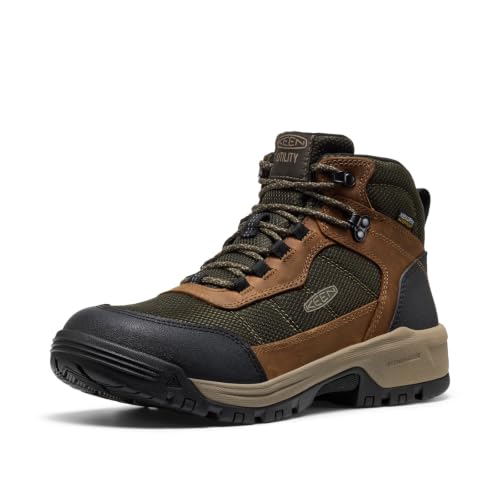 KEEN Utility Men's Skokie Hiker Style Mid Height Soft Toe 90 Degree Waterproof Work Boots, Forest Night/Black, 9 D