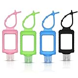 JRINYE 4 Pack Travel Size Bottles with Silicone Keychain Empty Hand Sanitizer Holder Refillable Squeeze Containers Leakproof Flip Cap Plastic Bottles Travel Essentials for Backpack (60ml / 2oz)