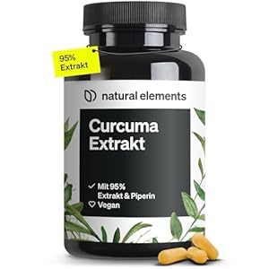 natural elements Curcuma Extrakt – Hochdosiert: Curcumingehalt EINER Kapsel entspricht 10.000mg Kurkuma – Hochdosiert aus 95% Extrakt – 90 Kapseln